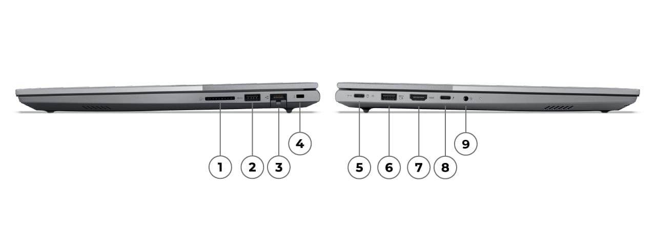 L&rsquo;ordinateur portable Lenovo ThinkBook 16 Gen&nbsp;8 (Intel) est &eacute;quip&eacute; de ports pour le partage de donn&eacute;es haut d&eacute;bit et d&rsquo;autres options de connectivit&eacute;.