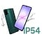 Two Galaxy A07 devices. One shows its back, while the other faces forward. Splashes of water beside the devices highlight their water resistance. At the bottom right is the text IP54.