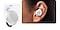 A single, white colored Galaxy Buds Core earbud with text Wingtip indicating the design. A woman wearing a single, white colored Galaxy Buds Core earbud in her left ear showing how well the earbud fits in your ear.