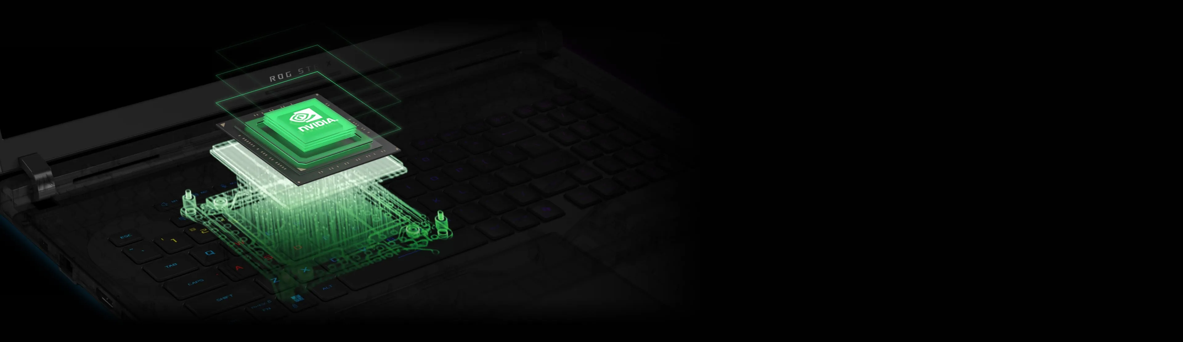 Un GPU NVIDIA apparaissant sous le clavier d'un ordinateur portable.