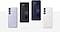 All available color options of the Standing Grip Case are displayed. The cases are shown by their rear sides. The order of the colors displayed from left to right is Light Blue, Black, Dark Blue and White.