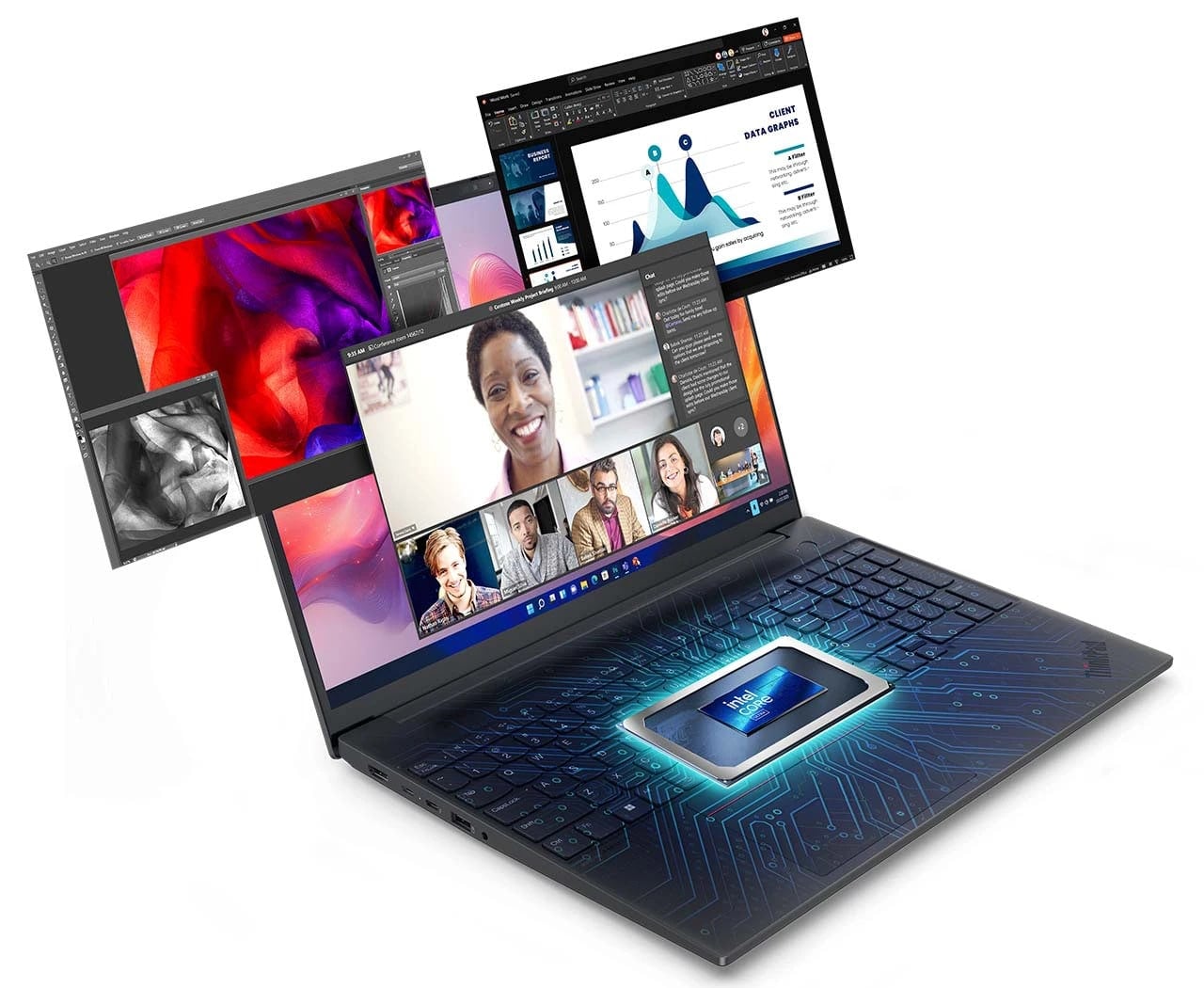 Ordinateur portable Lenovo ThinkPad E16 Gen 3 (16" Intel) optimisé par l'IA et processeurs Intel® Core™ Ultra pour un multitâche et une gestion des tâches en toute fluidité.