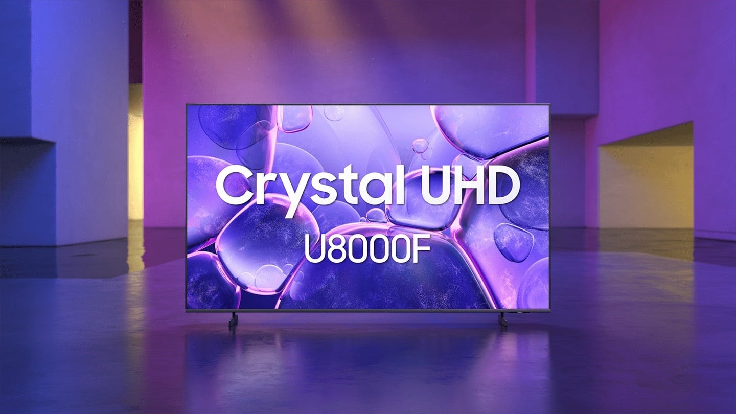 Samsung Crystal UHD U8000F TV displays colorful abstract scene. Showcase of the ultra-sleek MetalStream Design. Introduction of the different key features. Samsung Knox Security helps with smart home security and phishing website blocker. Regular updates. It's your Privacy. Secured. The Crystal Processor 4K powers this TV and the 4K Upscaling feature which lets you watch your favorite low resolution content in 4K resolution. Adaptive Sound optimizes sound for every genre of content, whether sports or games, so you can experience sound just as the artist intended. Q-Symphony plays only soundbar audio when off. But when on, TV and soundbar audio are orchestrated in harmony. You get clear and immersive dialogue. OTS Lite on the virtual top speakers fills your space with 3D surround sound. 19 years Global No. 1 TV. Cut to show the Samsung Crystal UHD U8000F TV again. Discover more at Samsung.com. Samsung logo.