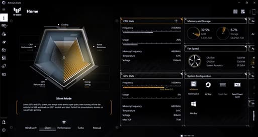 Capture d'écran de l'arrière-plan de TUF Gaming pour le logiciel de contrôle Armoury Crate.