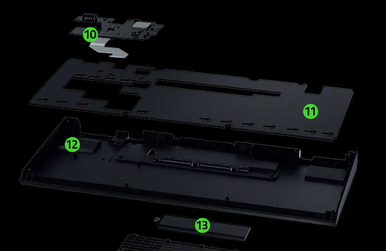 keyboard exploded view with 4 pointers
