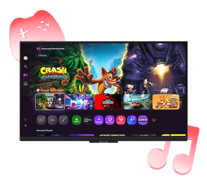 Un hub de jeu s&rsquo;affiche sur l&rsquo;&eacute;cran du moniteur.