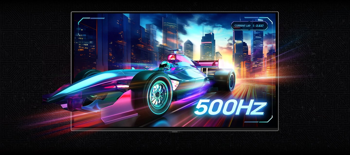 Une voiture de course s'&eacute;loigne de l'&eacute;cran. Taux de rafra&icirc;chissement de 500 Hz.