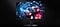 A spaceship is going through a neon blue tunnel.