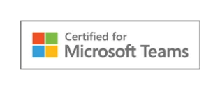 Badge Certifi&eacute; pour Microsoft Teams &mdash; ic&ocirc;ne de fen&ecirc;tre Microsoft en quatre couleurs &agrave; gauche du texte &laquo; Certifi&eacute; pour Microsoft Teams &raquo; &agrave; l'int&eacute;rieur d'un contour rectangulaire.