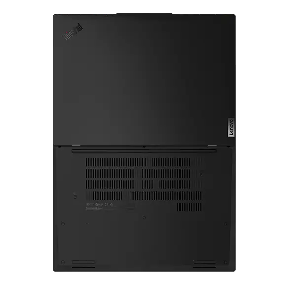 Ordinateur portable Lenovo ThinkPad L14 Gen 6 (Intel 14 pouces) : vue de dessous, capot ouvert à plat