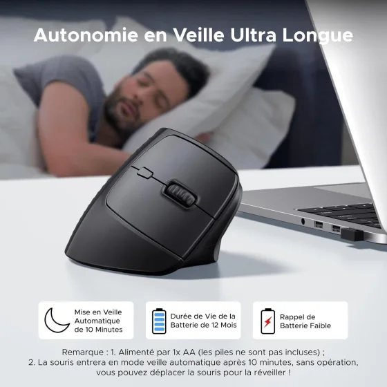 Souris sans fil Ugreen Vertical M571 Ergonomique 2.4GHz - Noir