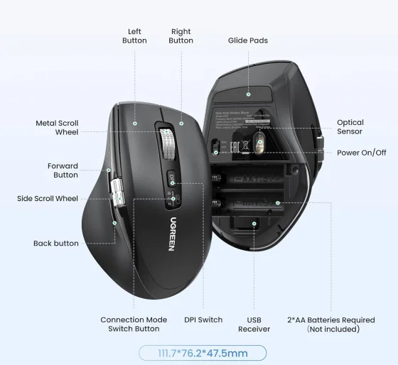 Souris sans fil Bluetooth Ugreen Multi-mode M751
