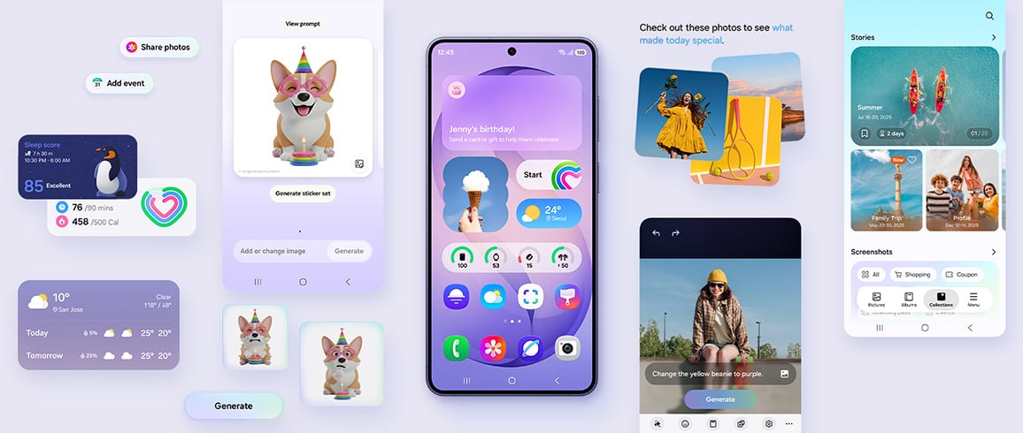 Le Galaxy S26 plus s’affiche à l’écran principal. L’appareil est équipé de diverses fonctionnalités actives qui sont plus personnalisées selon les besoins et les habitudes de l’utilisateur. Il s’agit notamment de Creative Studio, Photo Assist et bien plus encore.
