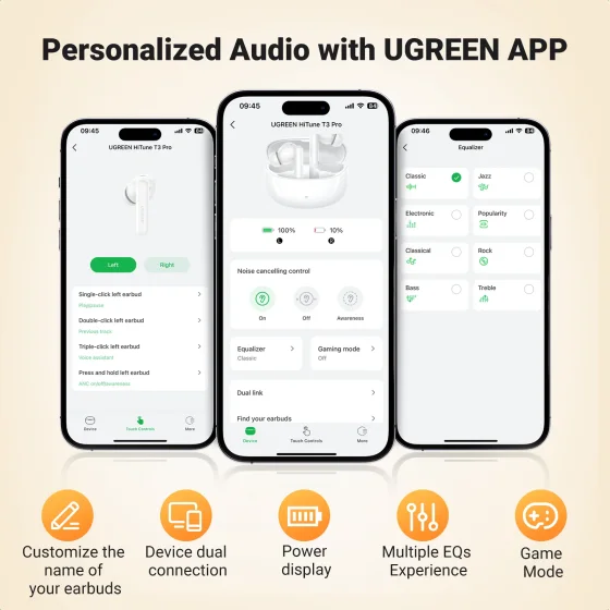 Écouteurs sans fil Ugreen HiTune T3 Pro ANC