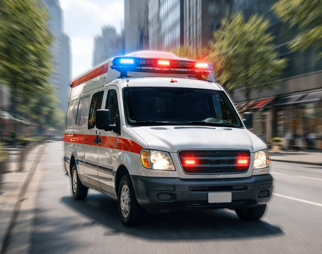 Une ambulance avec des sirènes activées illustre la fonction Siren Detect.
