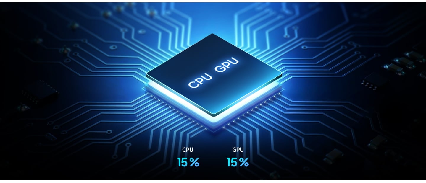 La puce du processeur Octa-core du Galaxy A57 5G est présentée intégrée dans une grille. Les performances du CPU et du GPU ont été améliorées de 15&nbsp;%.