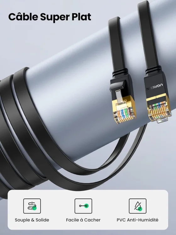 Câble Ugreen Ethernet RJ45 Flat CAT7 U/FTP - 10 mètres