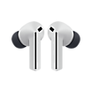 Écouteurs sans fil Samsung Galaxy Buds3 FE blancs brillants avec embouts noirs et accents contrastés