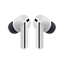 Écouteurs sans fil Samsung Galaxy Buds3 FE blancs brillants avec embouts noirs et accents contrastés