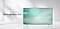 Un téléviseur Samsung se trouve dans un espace épuré et minimaliste, diffusant des visuels abstraits bleus et verts aux formes fluides. Logo Samsung Vision AI.