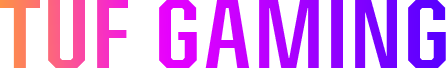 The words 'TUF GAMING' displayed with gradient lighting effects, illustrating dynamic RGB lighting capabilities.