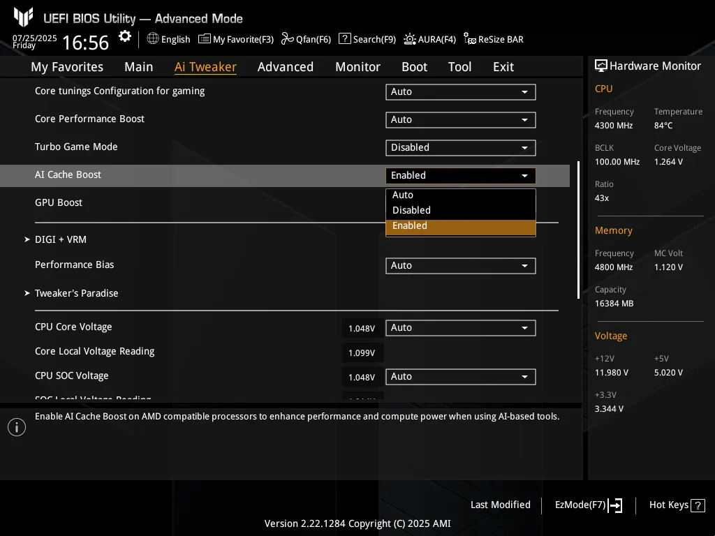 AI CACHE BOOST UI