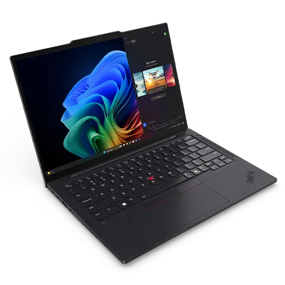 Profil &eacute;l&eacute;gant de l&rsquo;ordinateur portable Lenovo ThinkPad&nbsp;T14s Gen&nbsp;6 en Eclipse Black montrant l&rsquo;avant et l&rsquo;arri&egrave;re de l&rsquo;ordinateur portable