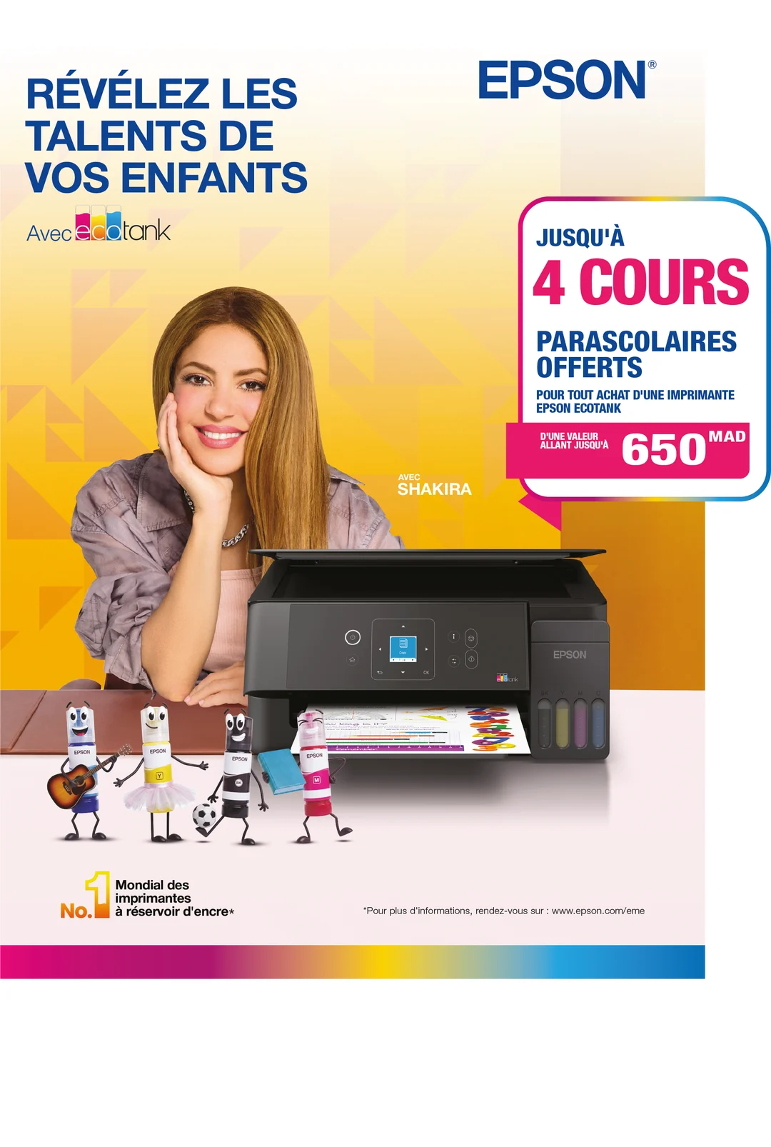 Epson EcoTank chez iris.ma : jusqu'à 4 cours parascolaires offerts, d'une valeur allant jusqu'à 650 MAD, pour l'achat d'une imprimante EcoTank