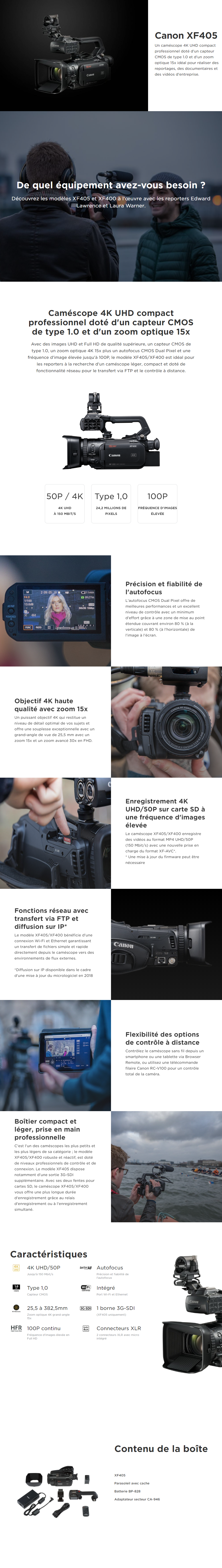 Acheter Caméscope Canon XF405 Professionnel 4K UHD 60P (2212C003AA) Maroc