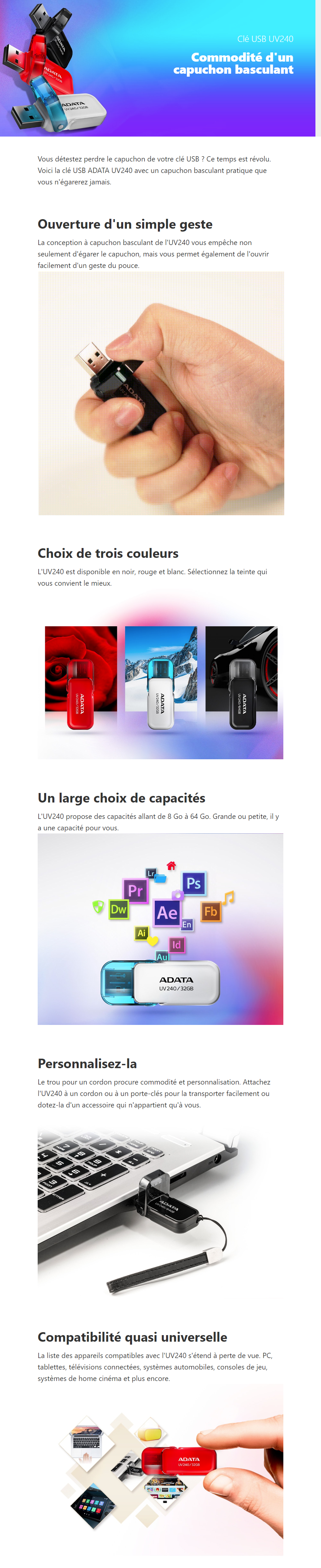 Acheter Clé USB ADATA UV240 2.0 Maroc