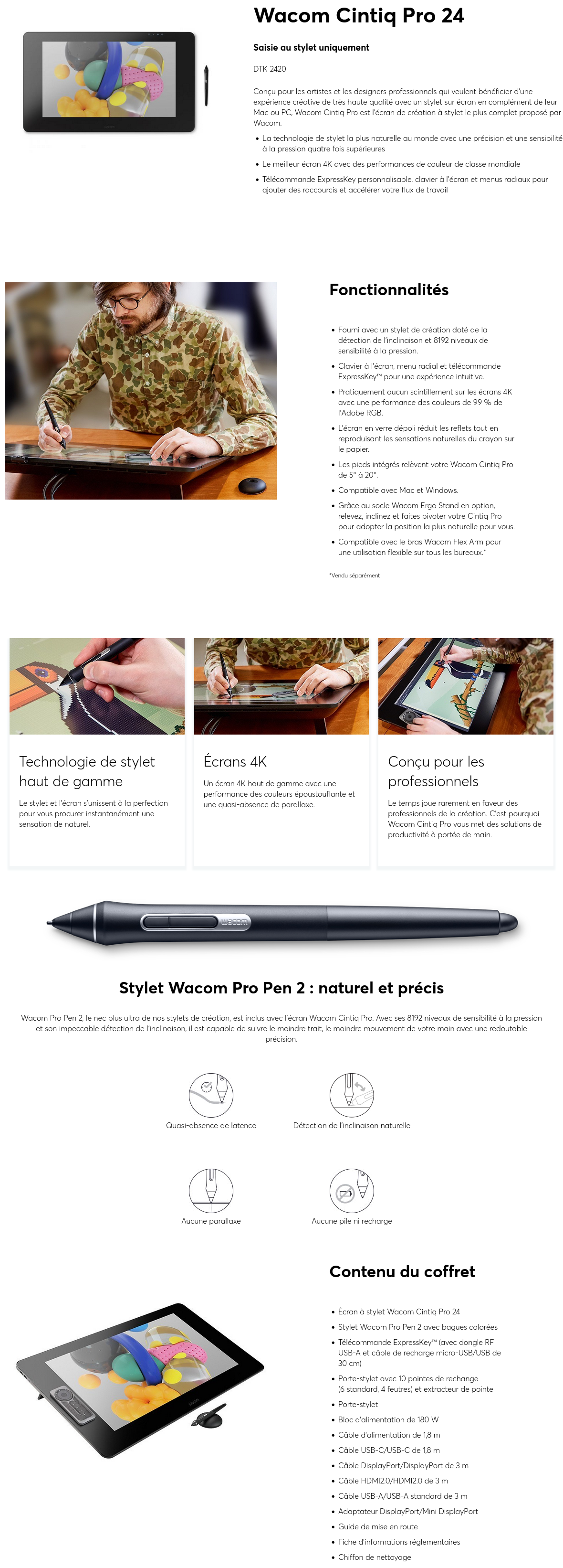 Acheter Écran interactif à stylet Wacom Cintiq Pro 24 : Tablette Graphique avec écran 23,6" 4K (DTK-2420) Maroc