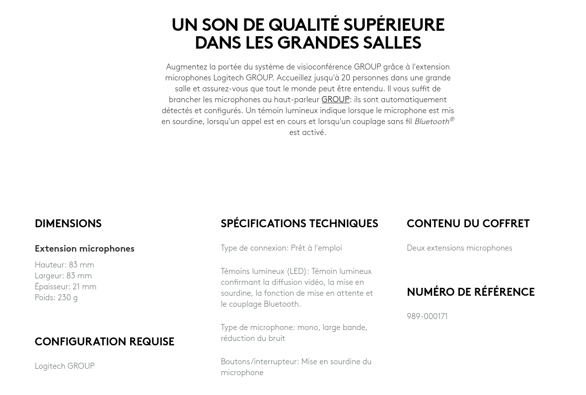 Acheter Extension microphones Logitech GROUP pour des grandes réunions (989-000171) Maroc