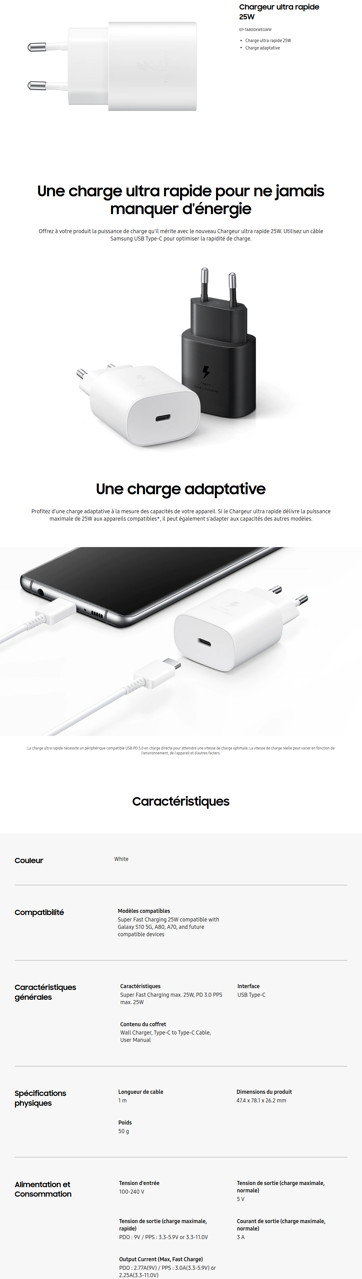 Acheter Chargeur Samsung ultra rapide 25W (EP-TA800XWEGWW) Maroc