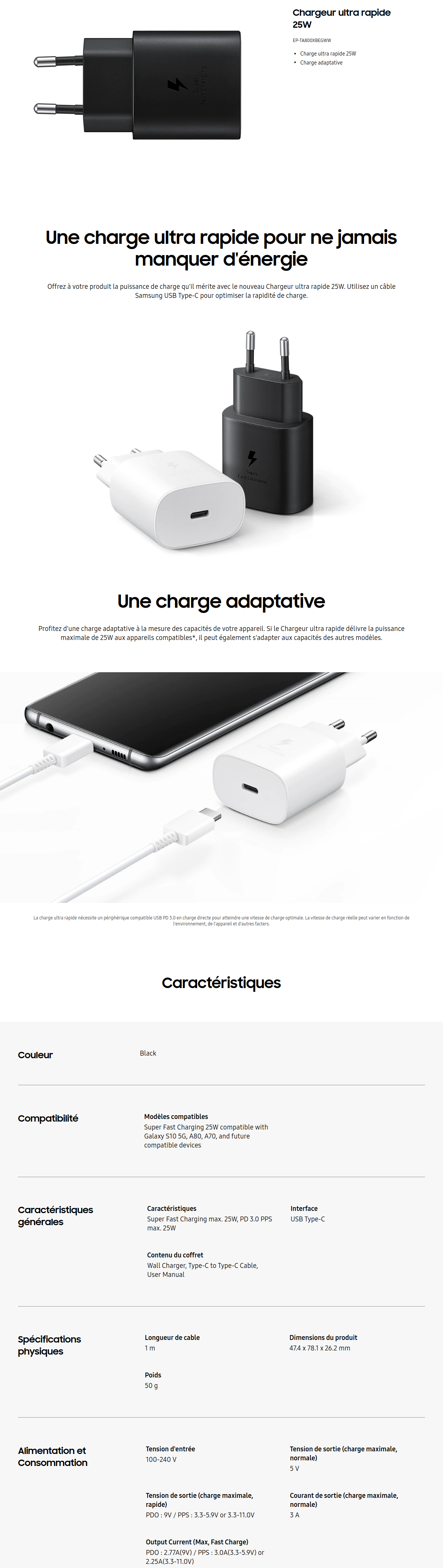 Acheter Chargeur ultra rapide 25W Samsung TA800 (EP-TA800XBEGWW) Maroc