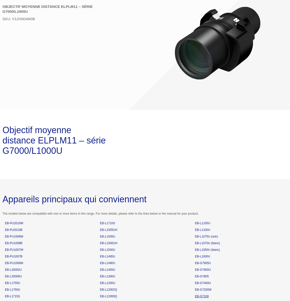 Acheter Epson Objectif moyenne distance ELPLM11 – série G7000/L1000U (V12H004M0B) Maroc