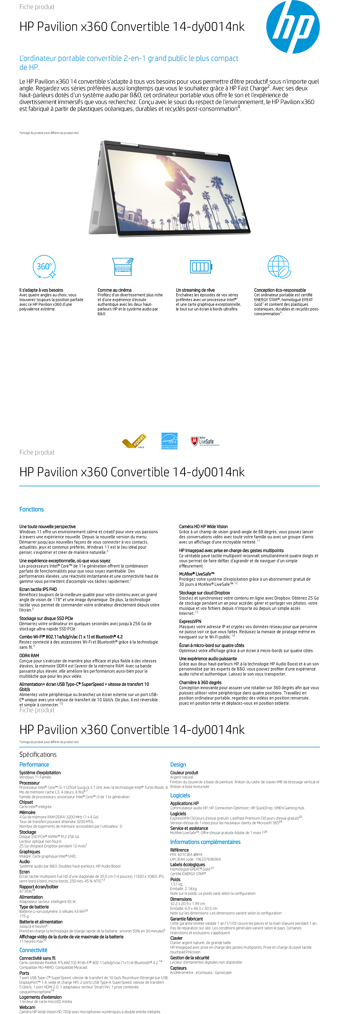 Acheter Ordinateur Portable Convertible HP Pavilion x360 14-dy0014nk (601C3EA) Maroc