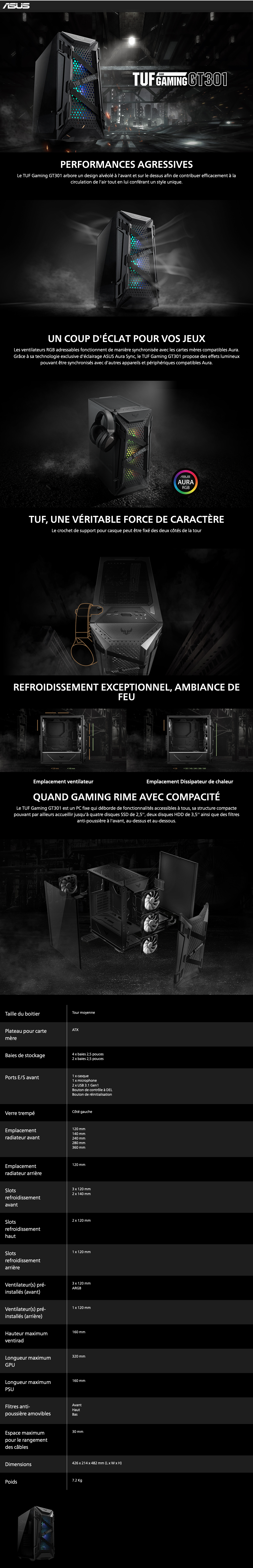 Acheter Boîtier PC ASUS TUF Gaming GT301 au format ATX avec panneau latéral en verre trempé (90DC0040-B49000) Maroc