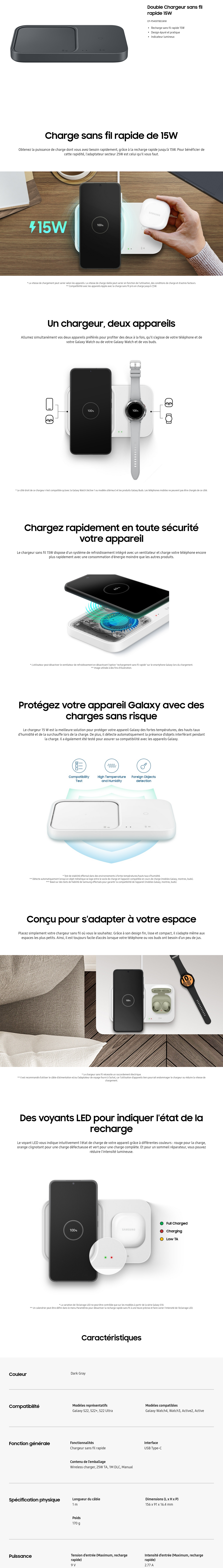 Acheter Double Chargeur Samsung sans fil rapide 15W (EP-P5400TBEGWW) Maroc