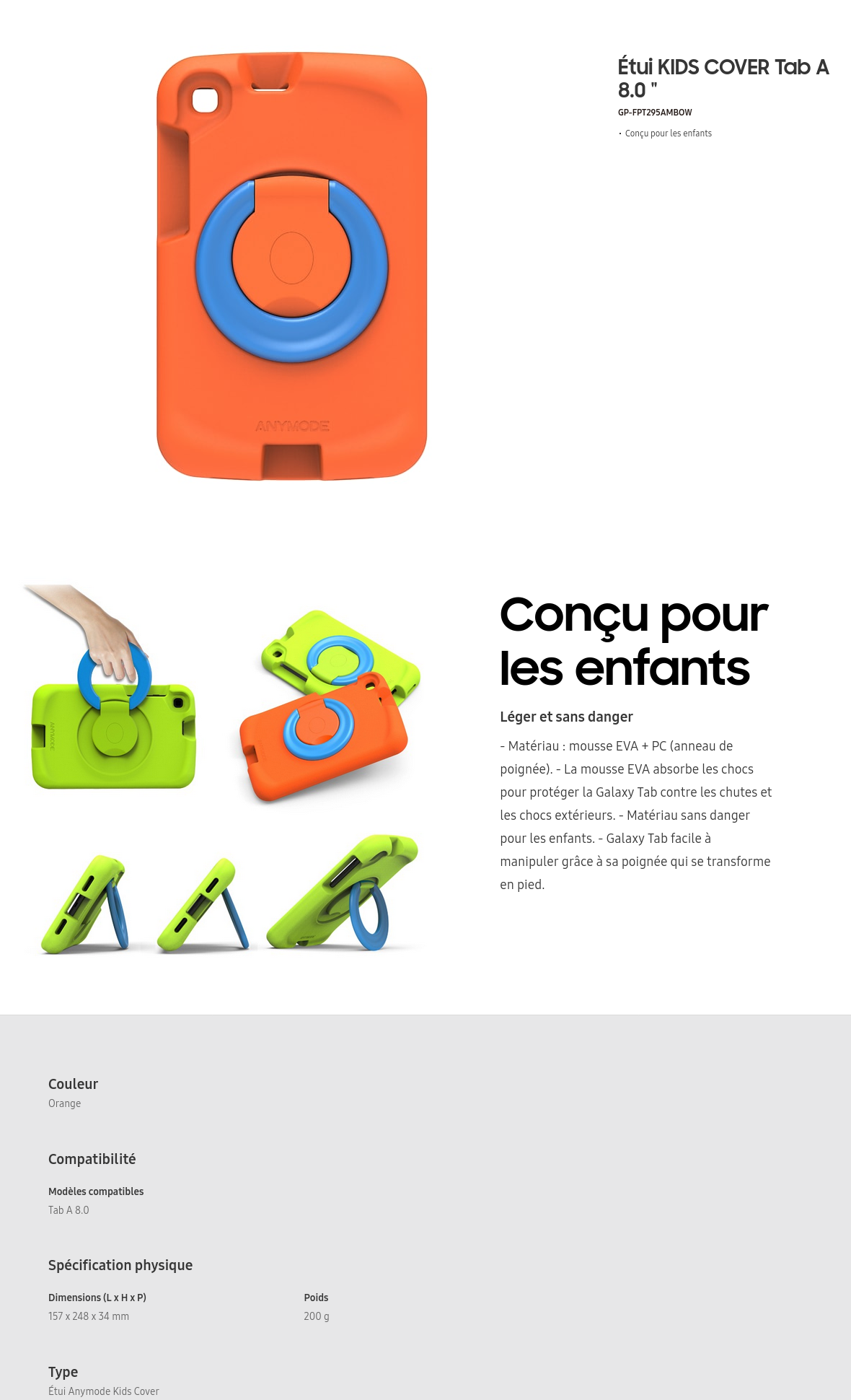 Acheter Étui Samsung KIDS COVER Tab A 8.0 " étui pour enfant - Orange (GP-FPT295AMBOW) Maroc