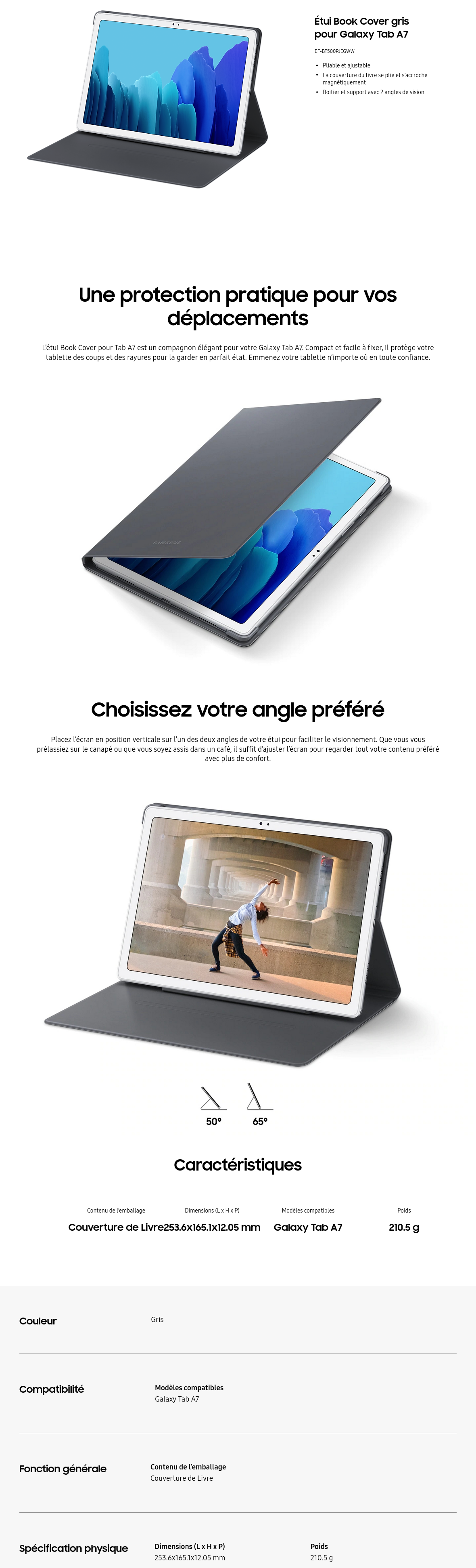 Acheter Samsung Étui Book Cover gris pour Galaxy Tab A7 (EF-BT500PJEGWW) Maroc