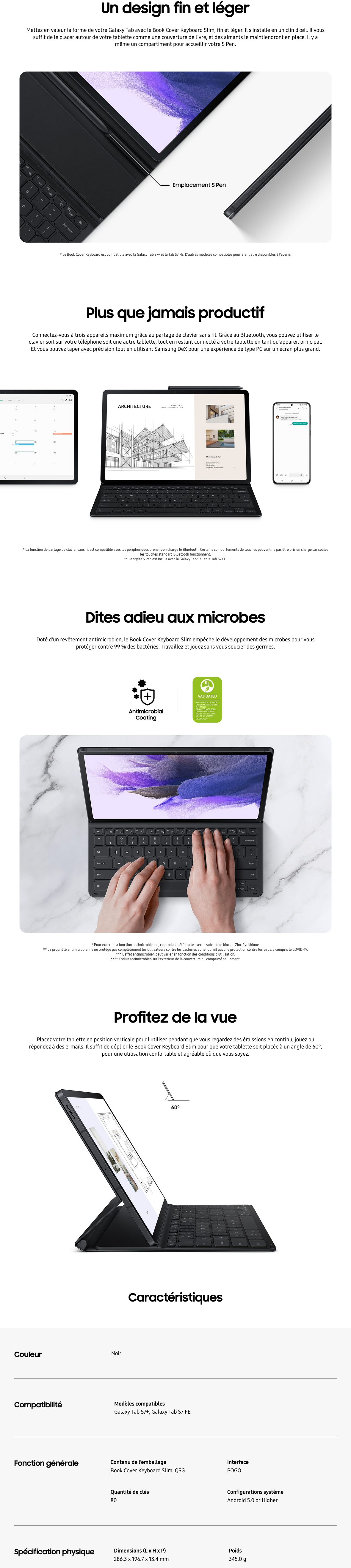 Acheter Clavier Book Cover Samsung pour Galaxy Tab S7+ et S7 FE (EF-DT730UBEGWW) Maroc