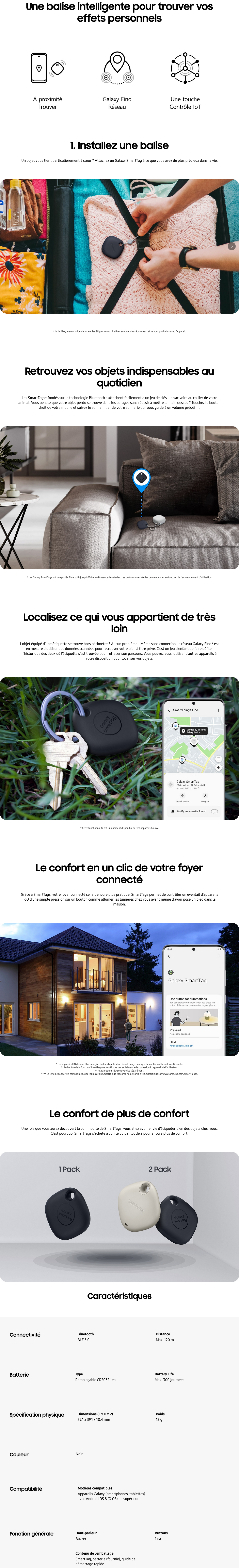 Acheter Balise intelligente Galaxy SmartTag - Noir (EI-T5300BBEGWW) Maroc