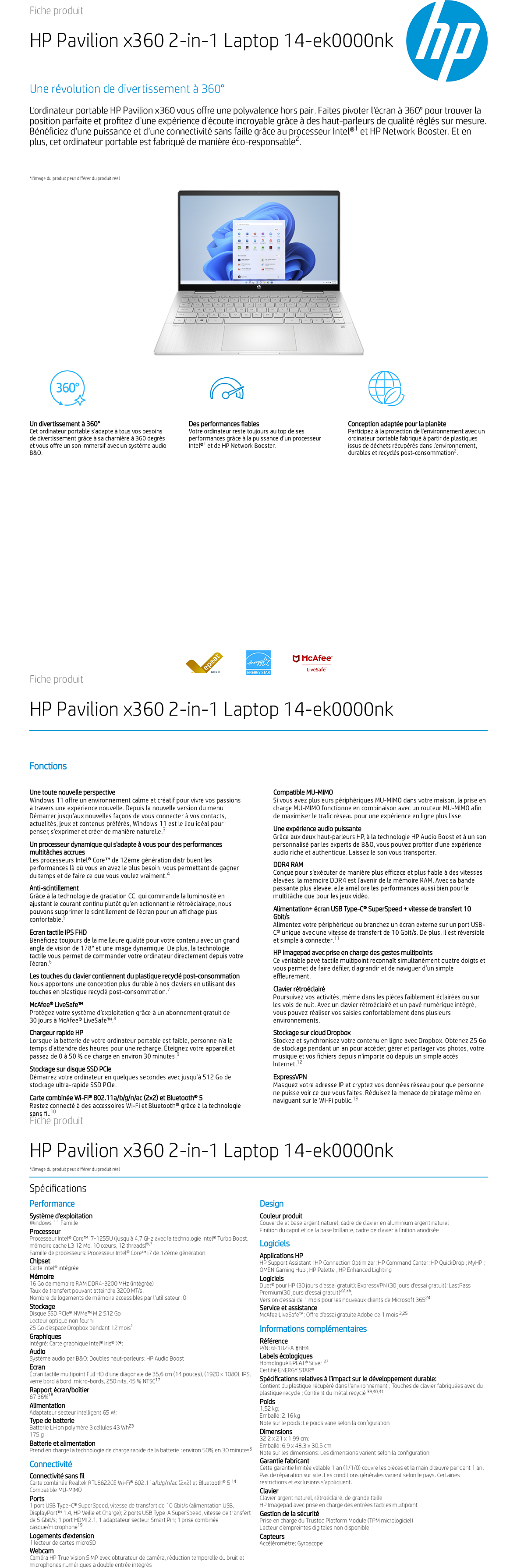 Acheter Ordinateur portable HP Pavilion x360 2-in-1 14-ek0000nk (6E1D2EA) Maroc