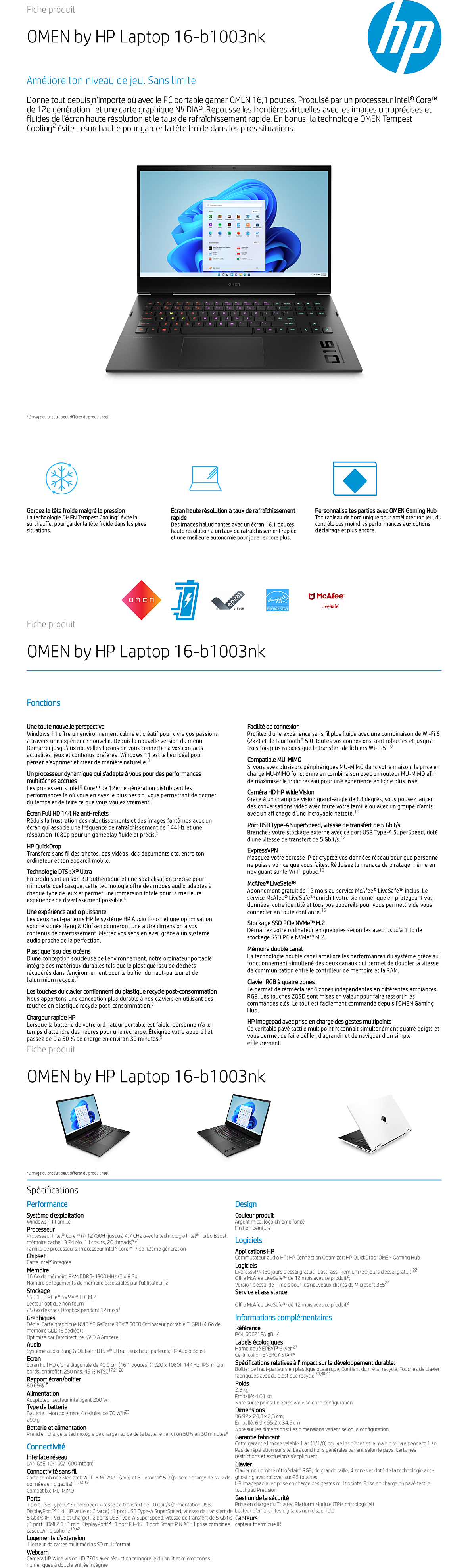 Acheter Ordinateur portable HP OMEN 16-b1003nk (6D6Z1EA) Maroc