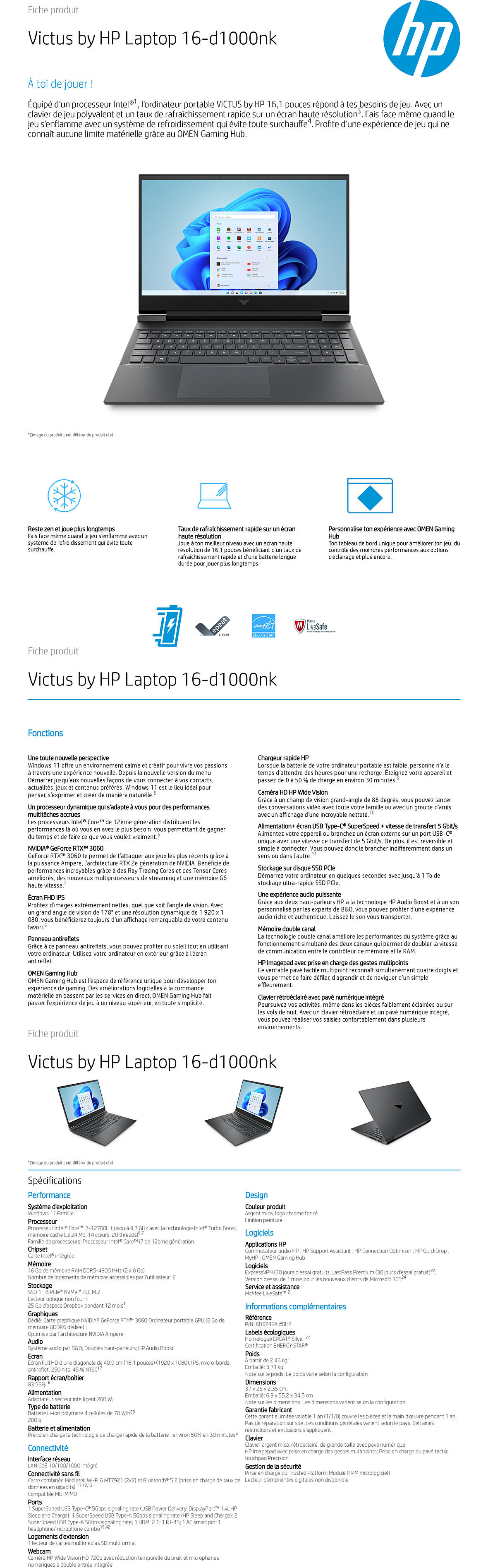 Acheter Ordinateur portable HP Victus 16-d1000nk (6D6Z4EA) Maroc
