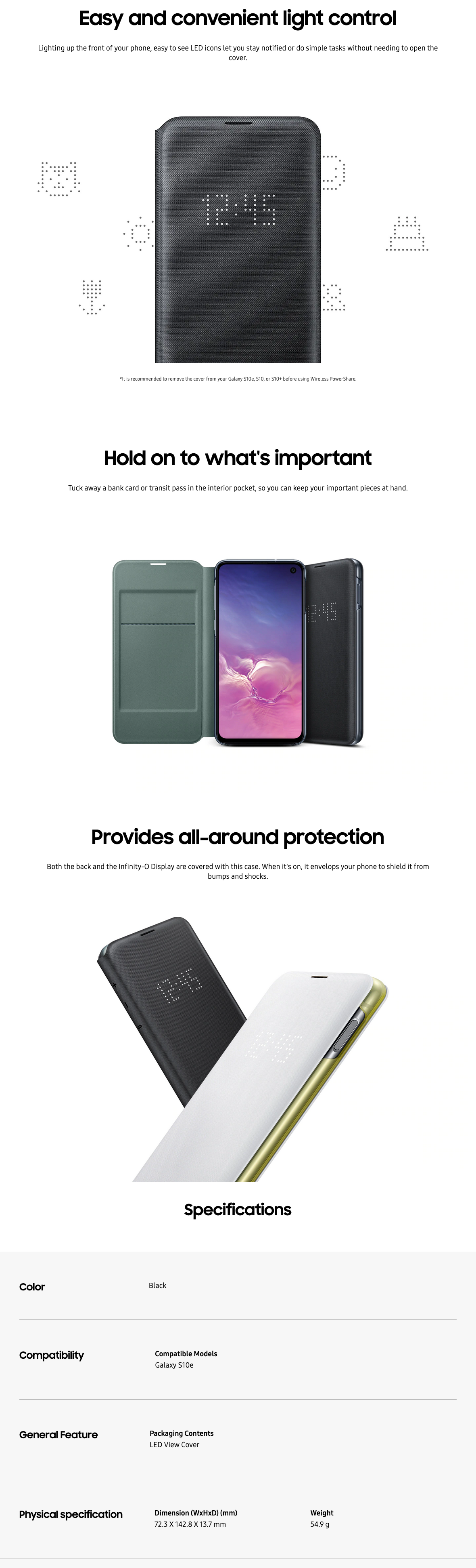 Acheter Samsung Galaxy S10e LED View Cover Noir (EF-NG970PBEGWW) Maroc
