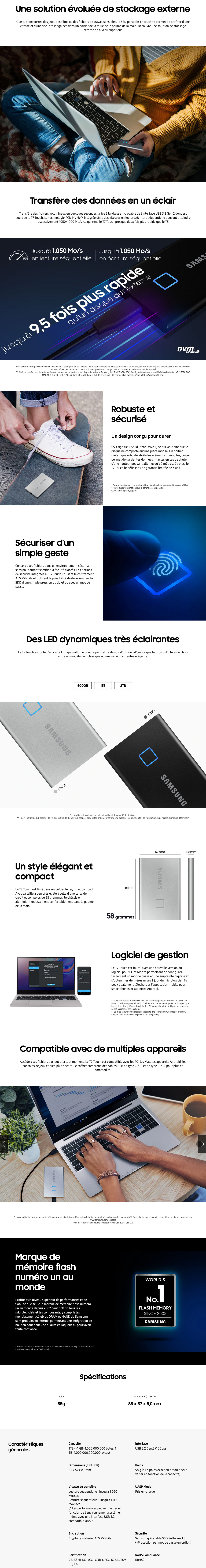 Acheter Disque dur externe Samsung T7 Touch SSD 1 To (MU-PC1T0S_WW) Maroc