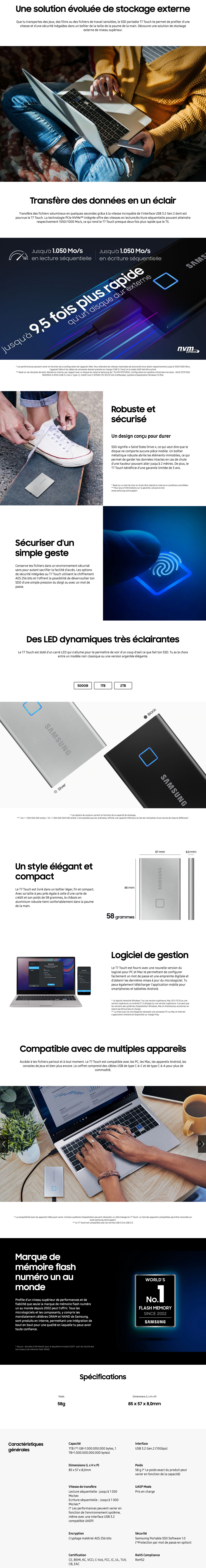 Disque Dur Externe SSD Samsung T5 - 1 To - USB 3.1 (MU-PA1T0B) au Maroc