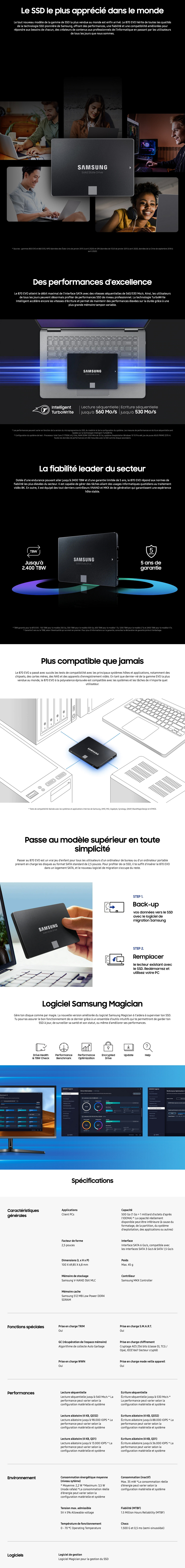 Disque Dur interne SSD Samsung 870 EVO SATA III, 2.5 500 Go  (MZ-77E500B_EU) prix Maroc