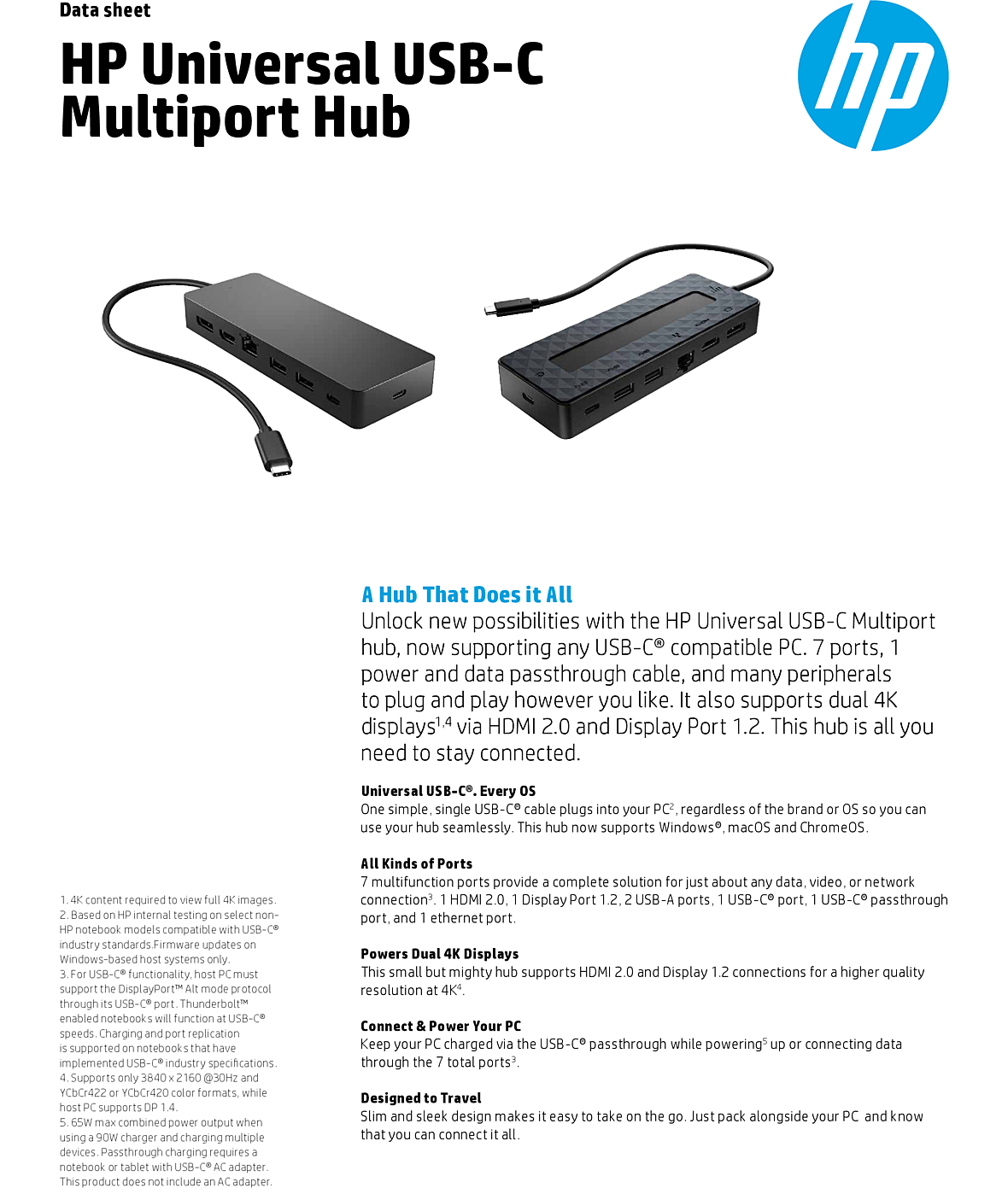 Acheter Hub USB-C HP 7 en 1 Supporte PD - Power Delivery (50H55AA) Maroc